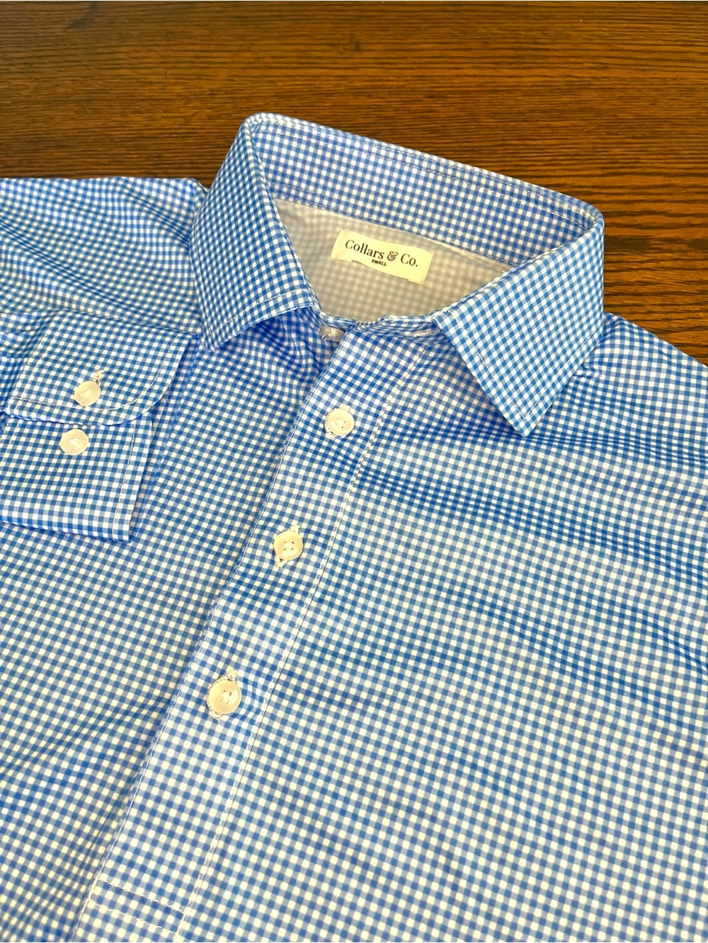 Collars & Co Dress Collar Polo Mens Size Small Blue Gingham Long Sleeve Shirt